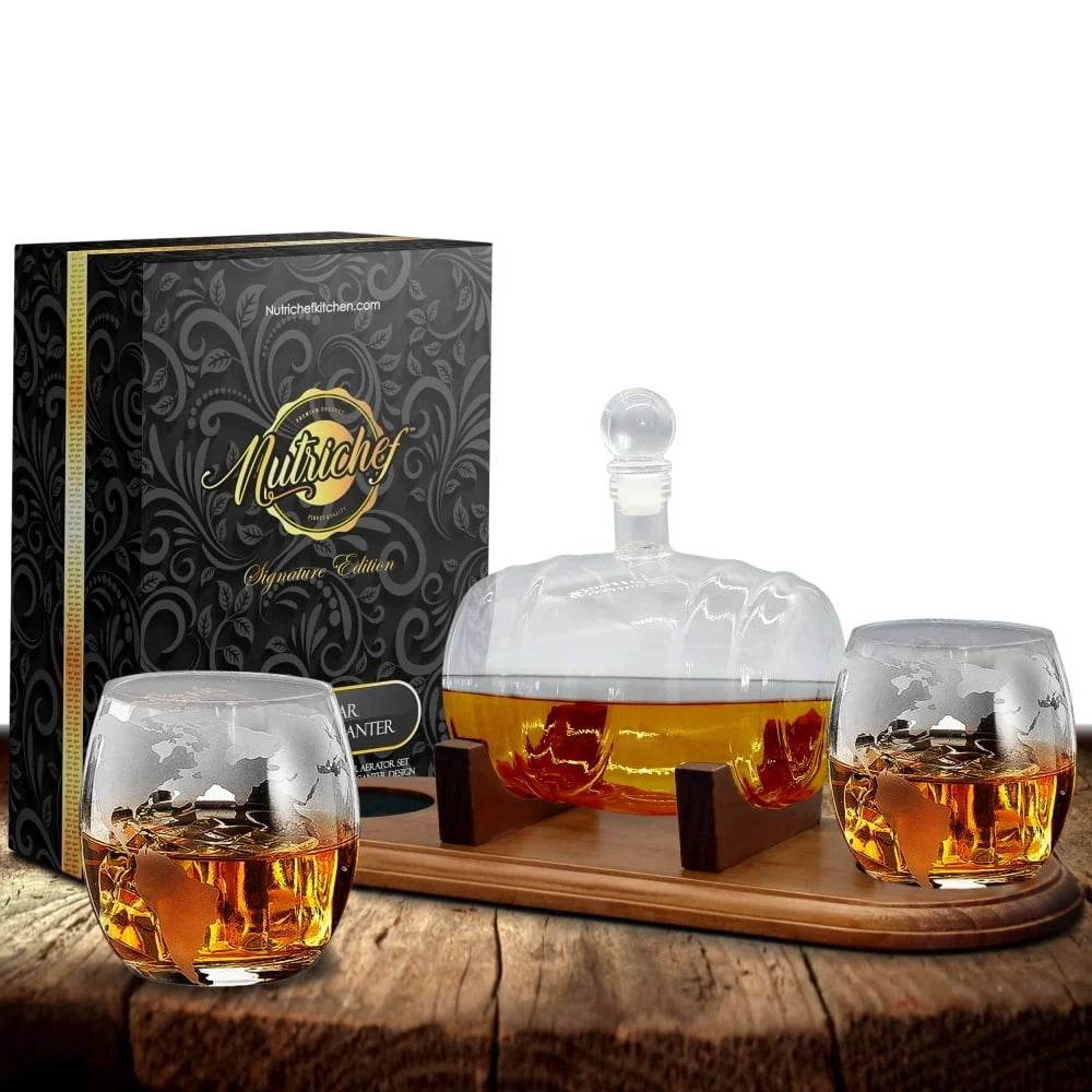 Home Bar Glass Whiskey Decanter Aerator Set with 2 Whiskey Glasses - Loft&Timber