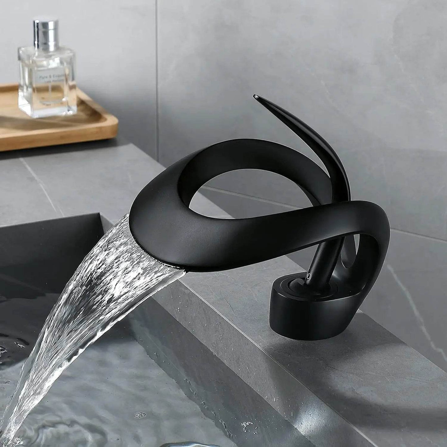 Waterfall Single Handle Bathroom Sink Faucet Art Curved Shape - Loft&Timber