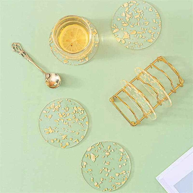 6pcs Coaster Acrylic Gold Leaf Tea Coaster - Loft&Timber