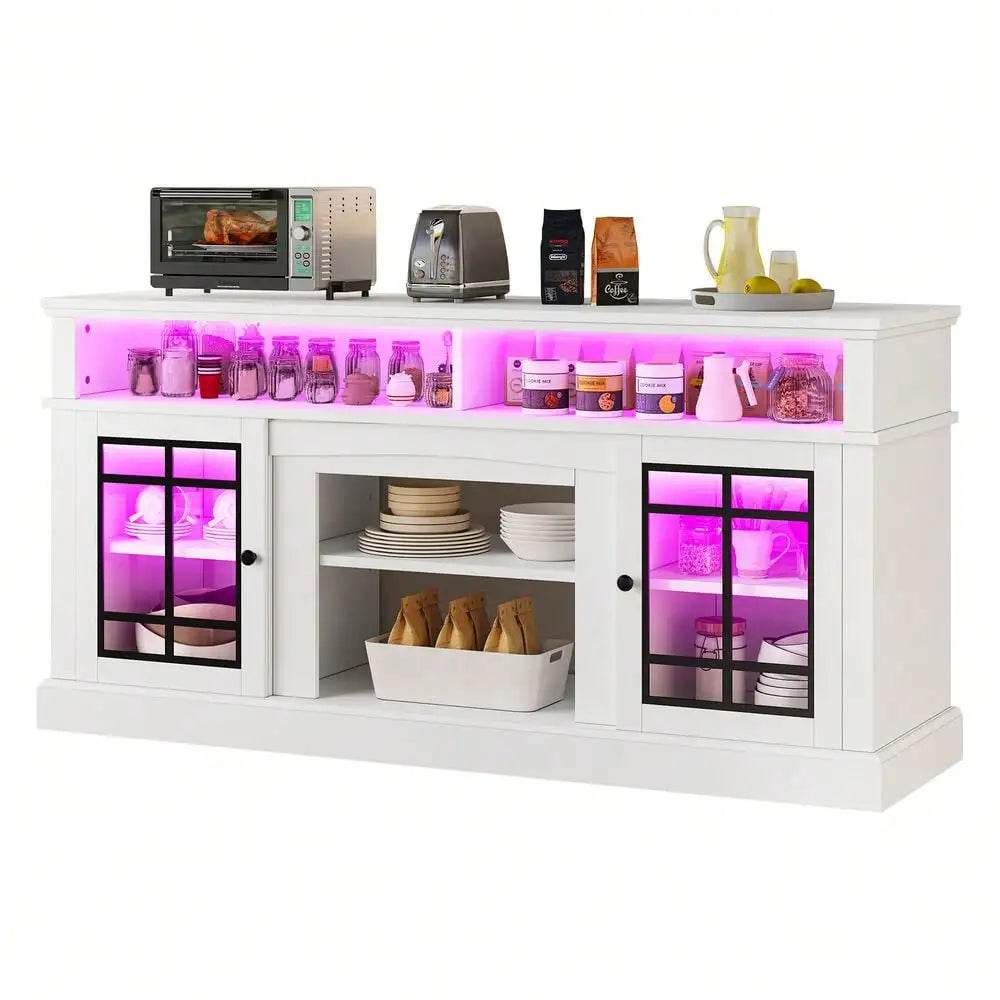 65'' Farmhouse Sideboard Buffet Cabinet with LED Light - Loft&Timber