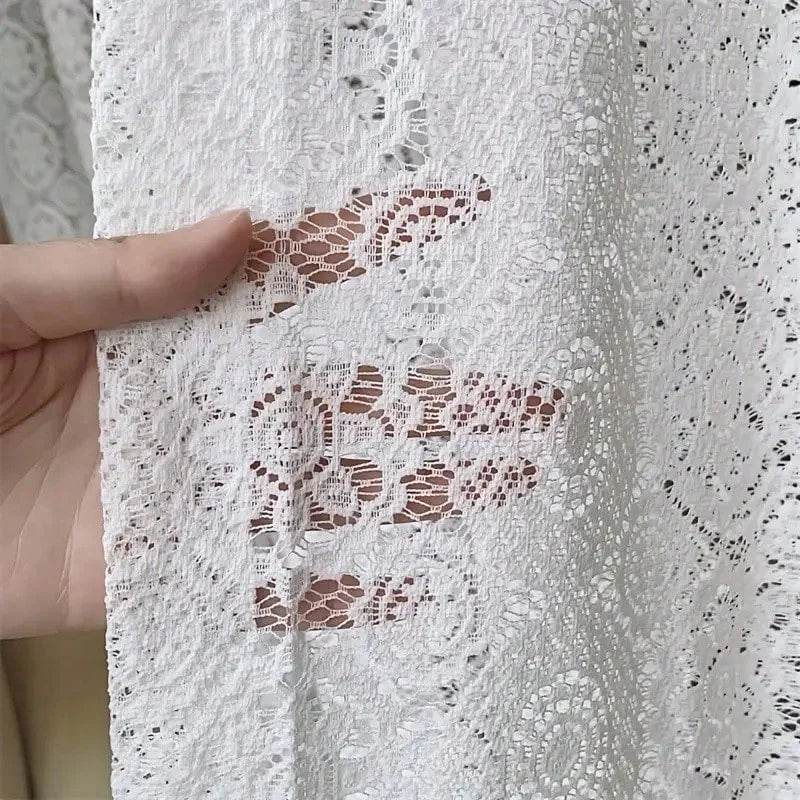 2pcs white lace embroidered mesh knitted sheer curtains in a French retro romantic style - Loft&Timber