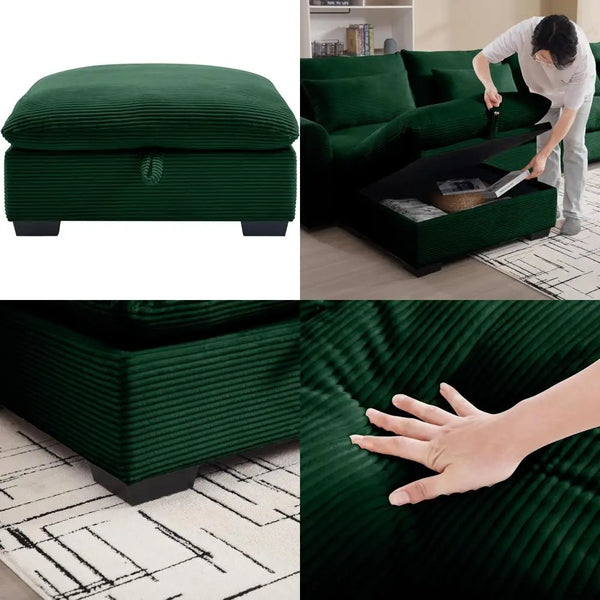 Large Corduroy Storage Ottoman for Modular Sofas, Contemporary Footrest Settee for Living Room and Bedroom