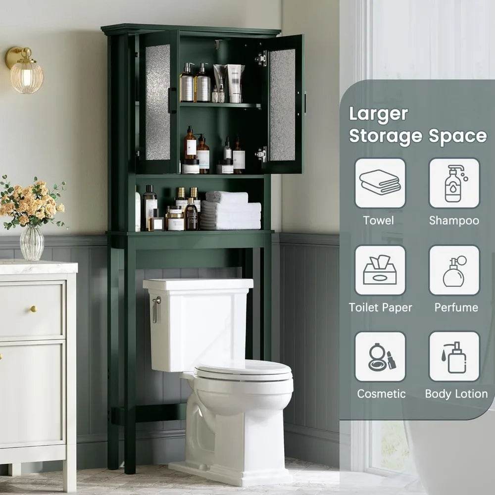 Over the toilet storage cabinet, over toilet storage with glass doors and adjustable shelf, thicken frame above the toilet - Loft&Timber