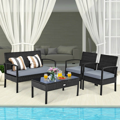 4 PCS Patio Rattan Furniture Set Garden Deck - Loft&Timber