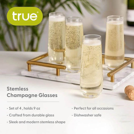 Stemless Champagne Flutes Set Durable Glass Drinking Cups - Loft&Timber