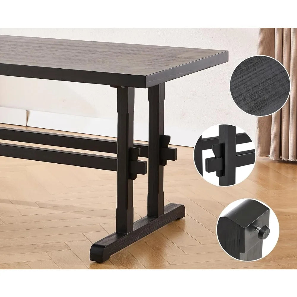 Solid Wood Dining Table for 4-6 People, 70" Large Kitchen Table - Loft&Timber