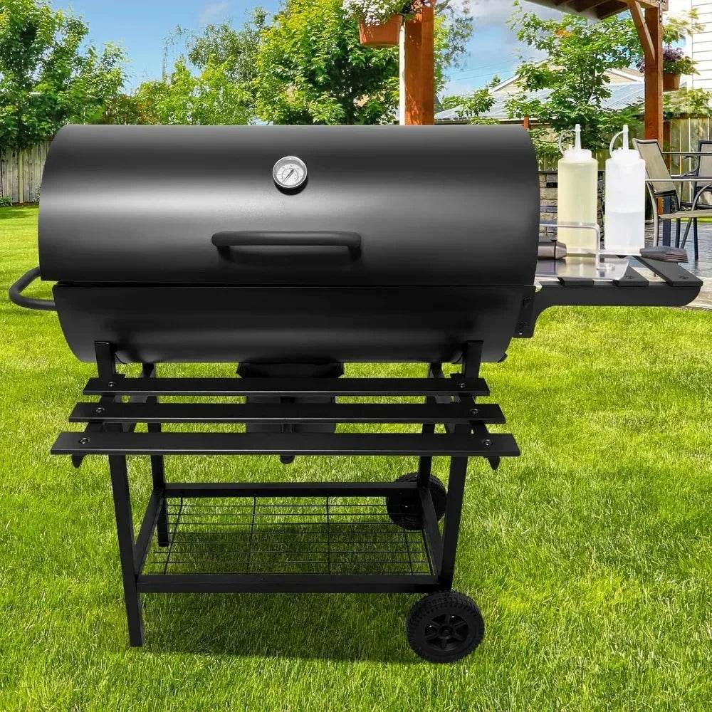 Charcoal BBQ Grill, 2 Foldable Side Tables, 28-Inch - Loft&Timber