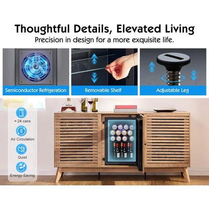 60" coffe bar cabinet with built-in beverage refrigerator– wine bar with 24 cans mini fridge and sideboard buffet cabinet