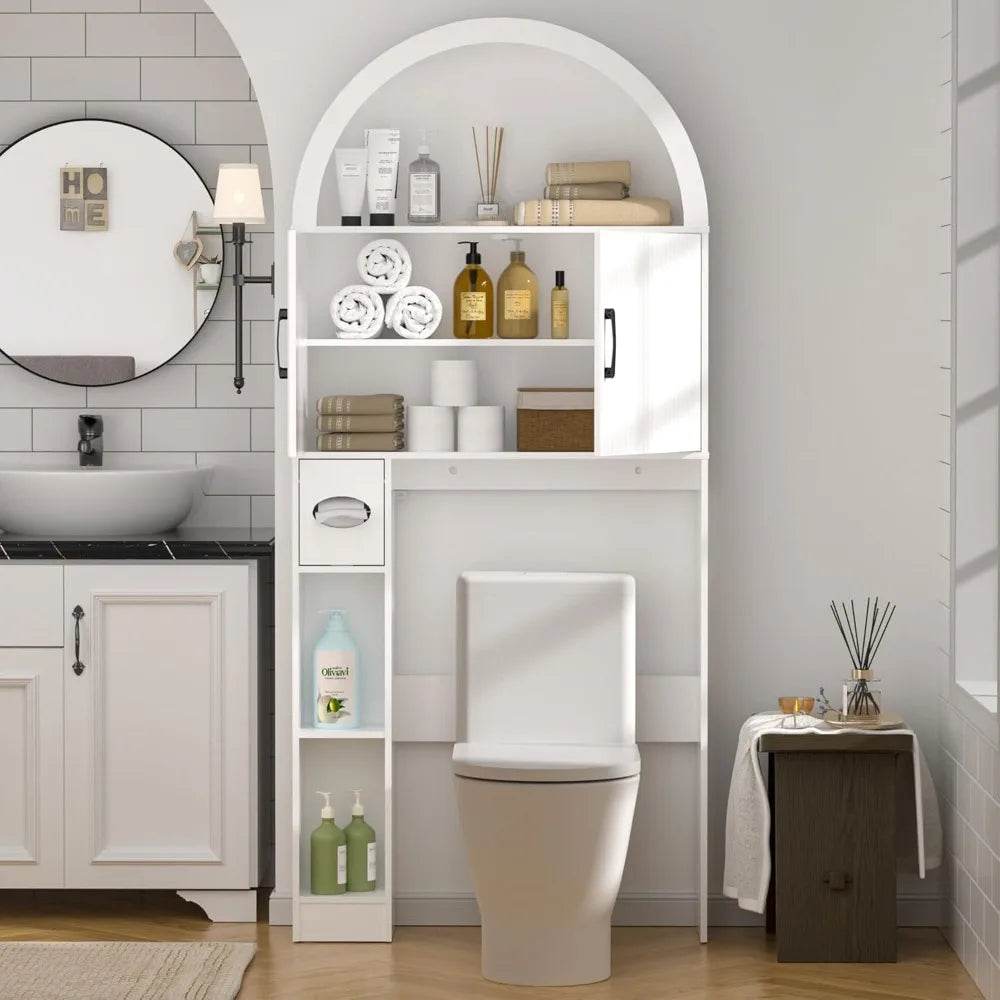 Freestanding Toilet Storage Cabinet with Arched Design for Bathroom Organization - Loft&Timber