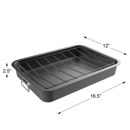 Heavy Duty Carbon Steel Roasting Pan with Removable Angled Rack - Loft&Timber