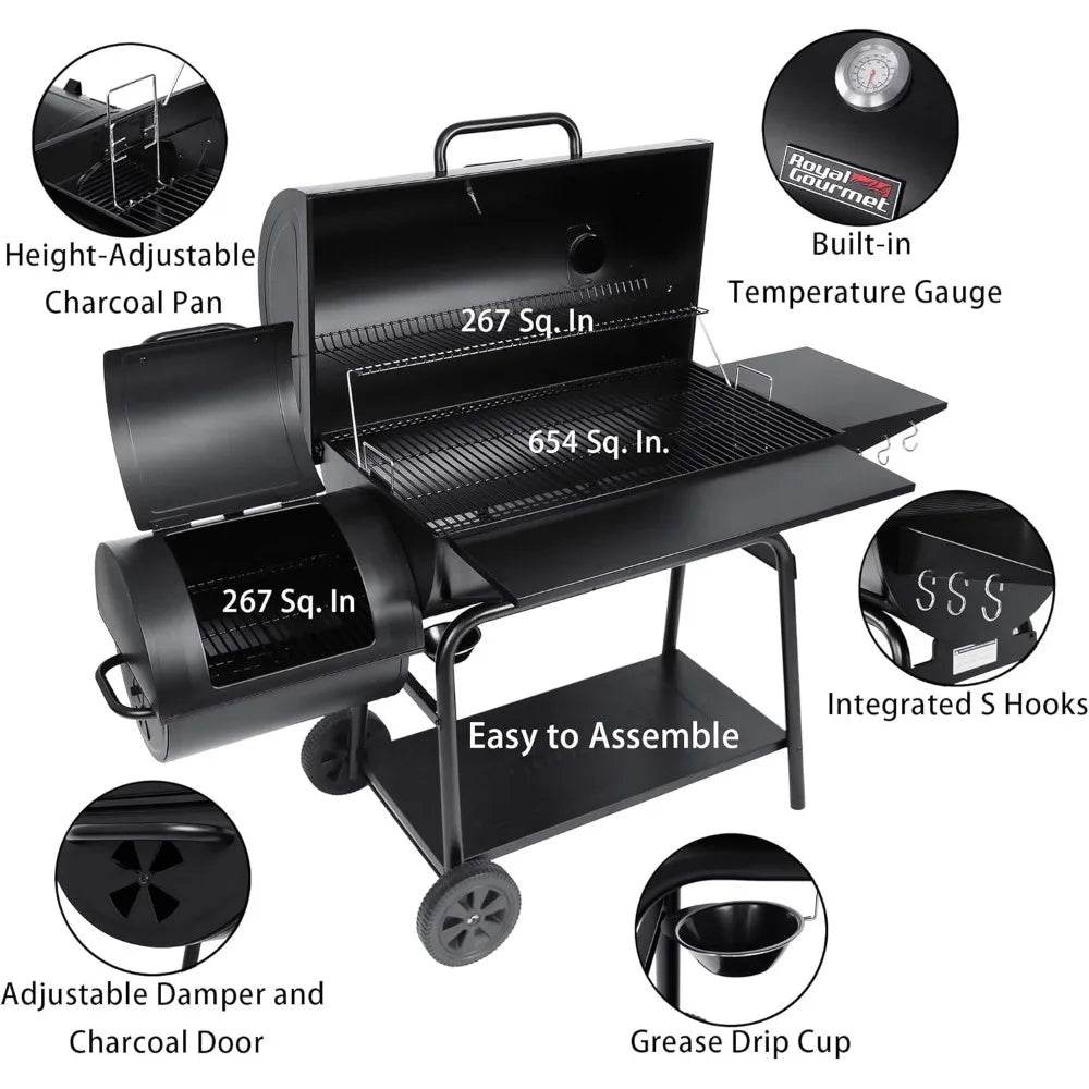 Large Outdoor BBQ Grill with 1200 Sq. In. Cooking Area and Offset Smoker - Royal Gourmet CC2036F - Loft&Timber