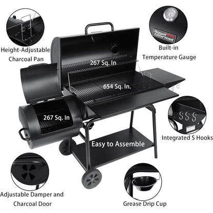 Large Outdoor BBQ Grill with 1200 Sq. In. Cooking Area and Offset Smoker - Royal Gourmet CC2036F - Loft&Timber