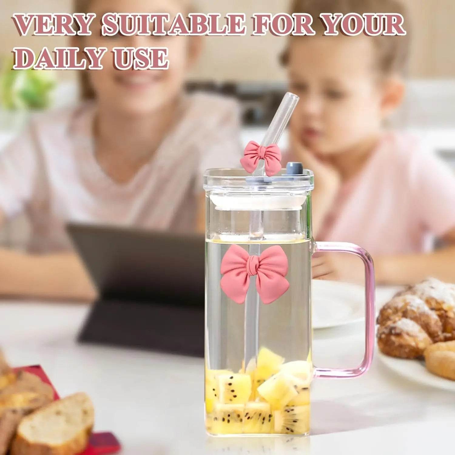 13Oz Square Glass Cups with Lids and Straws - Loft&Timber