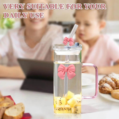 13Oz Square Glass Cups with Lids and Straws - Loft&Timber