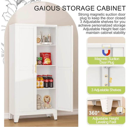 Metal Pantry Cabinet with 2 Door and 3 Adjustable Shelves - Loft&Timber