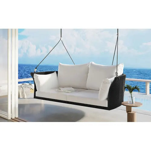 GO 51.9" 2-Person Hanging Seat, Rattan Woven Swing Chair - Loft&Timber