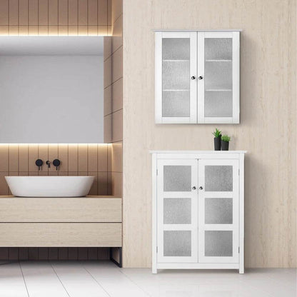 Removable Wall Cabinet with Adjustable Shelves Water-Textured Glass Doors - Loft&Timber