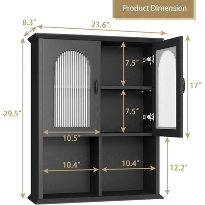 black over-the-toilet storage cabinet with fluted door, 23.6" x 29.5" medicine cabinet