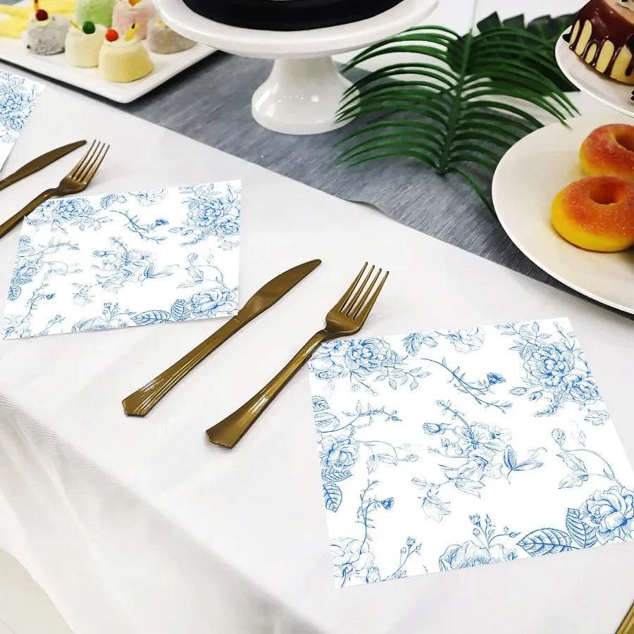 50 Pack Blue Floral Cocktail napkins Blue and White Floral Paper - Loft&Timber