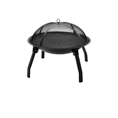 Outdoor Charcoal Fire Pit Portable Iron Fire Bowl with Folding Legs Black-0