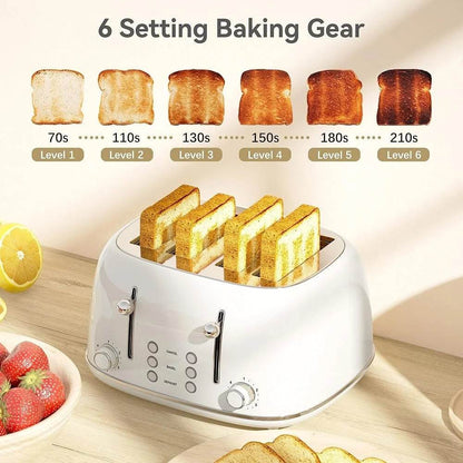4 Slice Retro Stainless Steel Toaster with 6 Levels