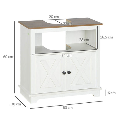 Space-Saving Under Sink Bathroom Vanity Unit with Double Doors - White - Loft&Timber