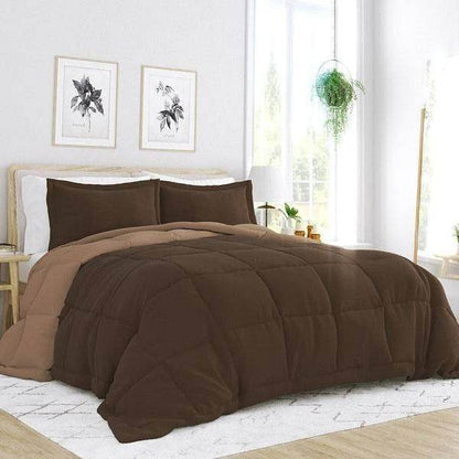 King/Cal King 3-Piece Microfiber Reversible Comforter Set in Taupe Brown - Loft&Timber