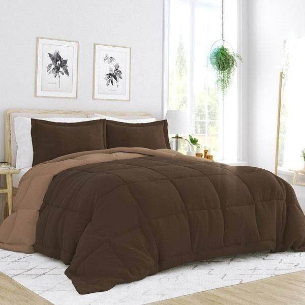 Full/Queen 3-Piece Microfiber Reversible Comforter Set in Taupe Brown - Loft&Timber