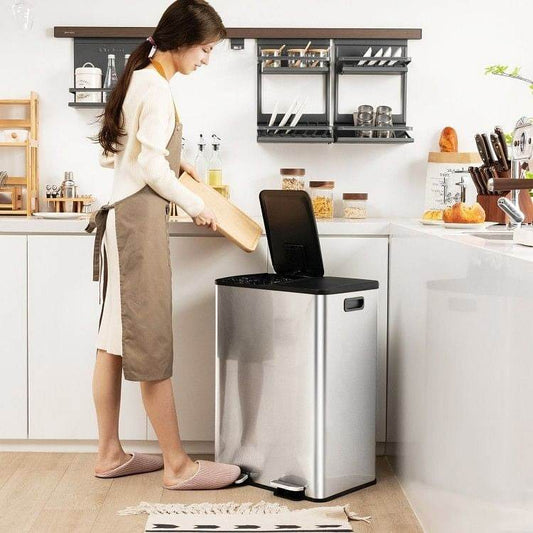 Dual 8-Gallon Step Trash Can Recycle Bin Food Waste Kitchen Compost Container - Loft&Timber