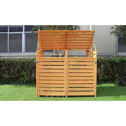 Outdoor Solid Wood Garbage Can Recycle Bin Storage Shed - Holds 2 Trash Bins - Loft&Timber