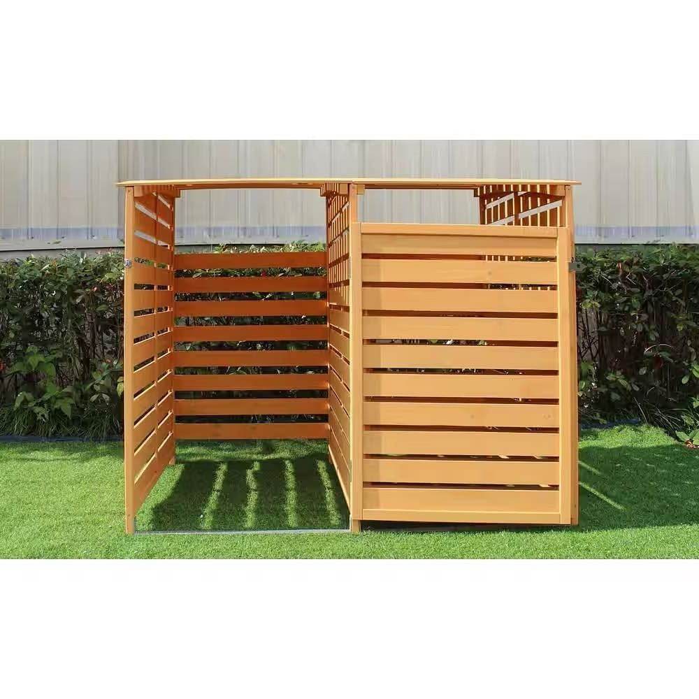 Outdoor Solid Wood Garbage Can Recycle Bin Storage Shed - Holds 2 Trash Bins - Loft&Timber