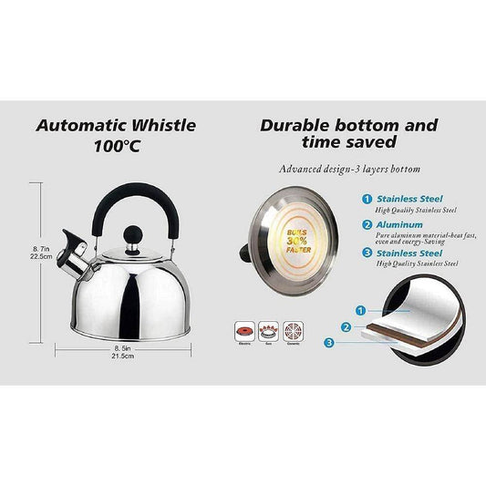 2.5 Quart Stainless Steel Whistling Teapot Kettle with Stay Cool Handle - Loft&Timber