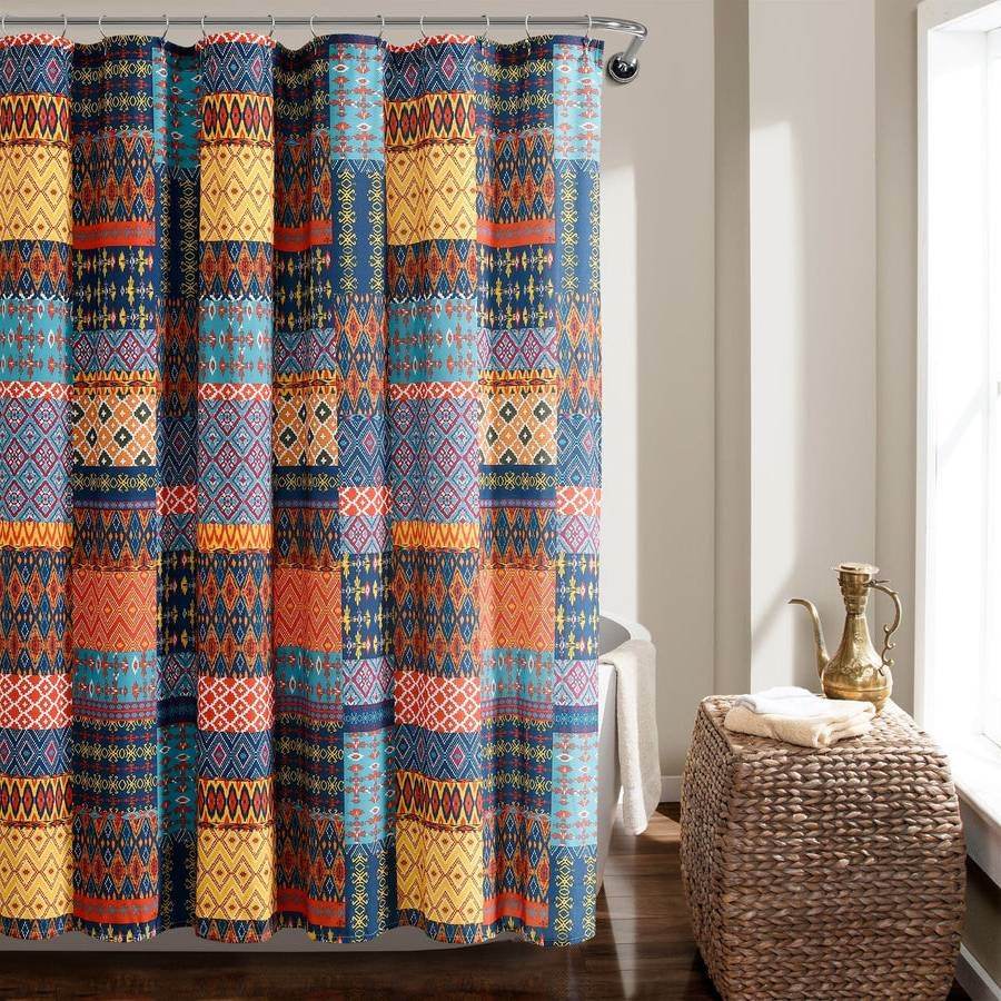72-inch Navy Blue Orange Yellow Teal Boho Patchwork Polyester Shower Curtain - Loft&Timber