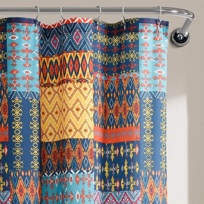 72-inch Navy Blue Orange Yellow Teal Boho Patchwork Polyester Shower Curtain - Loft&Timber