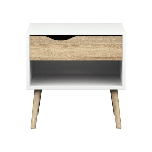 Modern Mid Century Style End Table Nightstand in White & Oak Finish - Loft&Timber