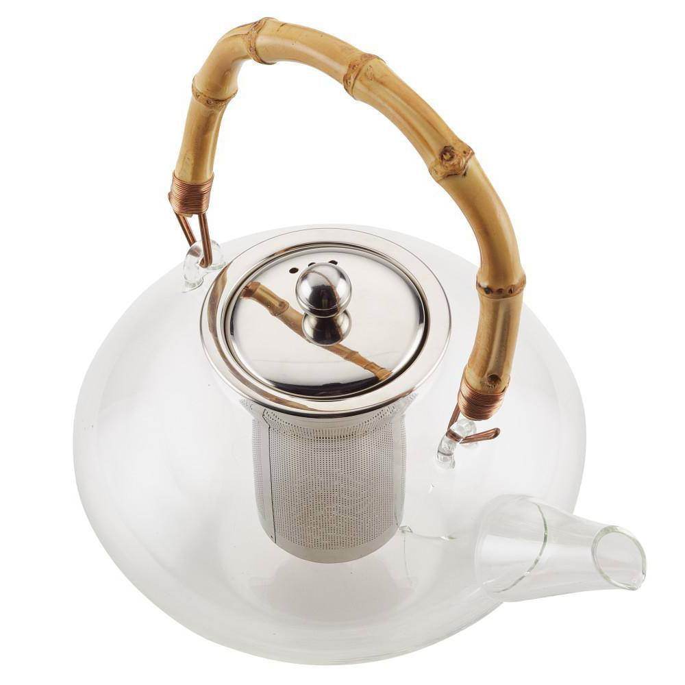 1 Quart Glass Teapot Kettle with Stainless Steel Tea Infuser and Bamboo Handle - Loft&Timber