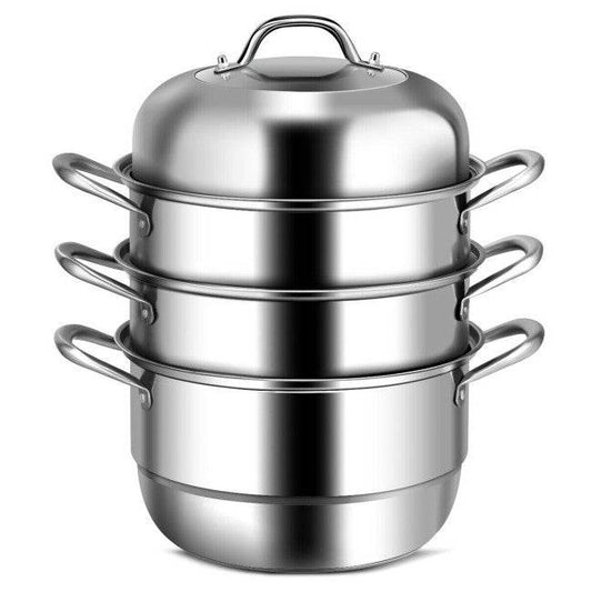 3 Tier Large Stainless Steel Steamer Cookware Set - Loft&Timber