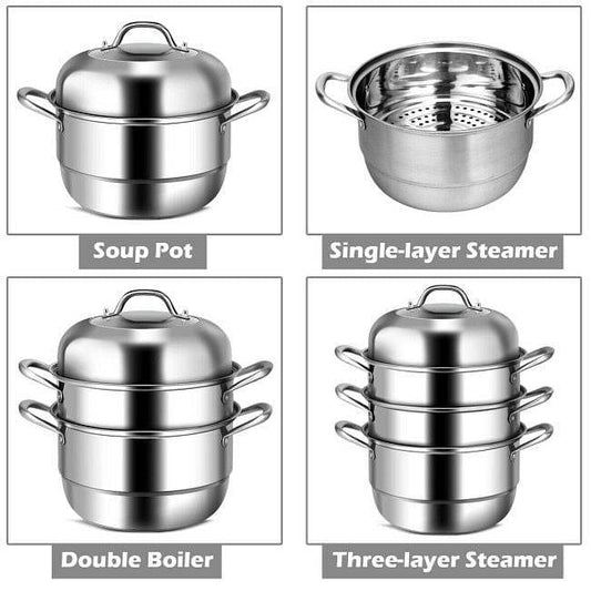 3 Tier Large Stainless Steel Steamer Cookware Set - Loft&Timber