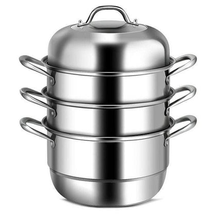 3 Tier Large Stainless Steel Steamer Cookware Set - Loft&Timber