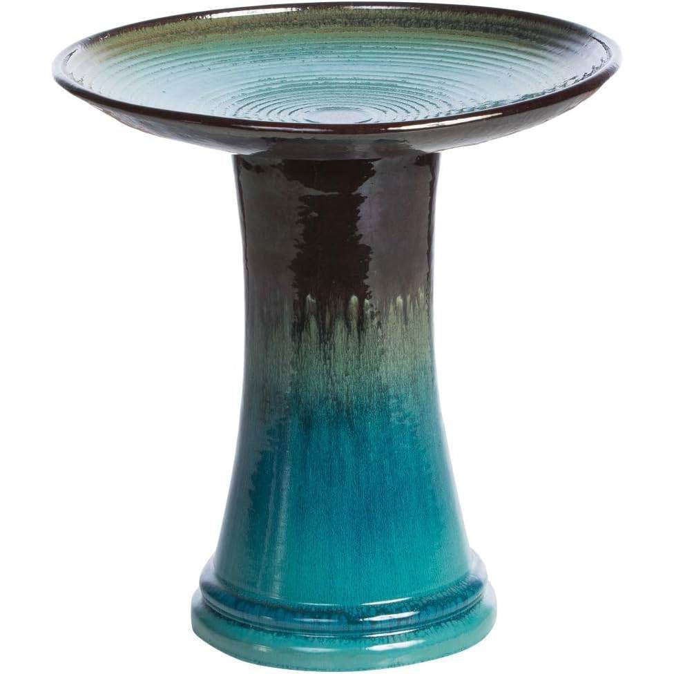 Outdoor Garden Multi-Shade Blue Ceramic Birdbath - Loft&Timber