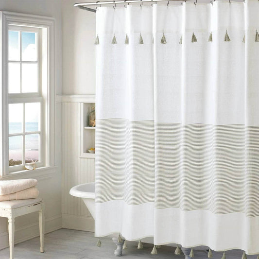 72-inch Taupe Tan and White Stripes Cotton Shower Curtain - Loft&Timber