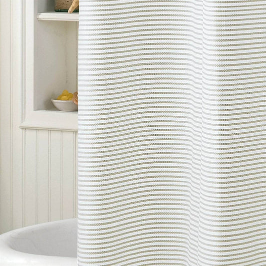 72-inch Taupe Tan and White Stripes Cotton Shower Curtain - Loft&Timber
