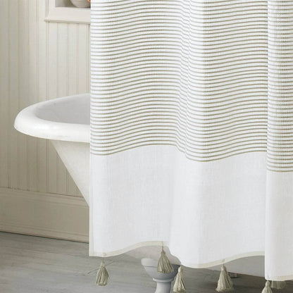 72-inch Taupe Tan and White Stripes Cotton Shower Curtain - Loft&Timber
