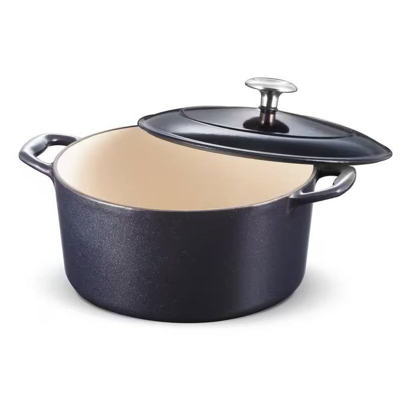 Round 5.5 Quart Dark Blue Enameled Oven Safe Cast Iron Dutch Oven with Lid-0