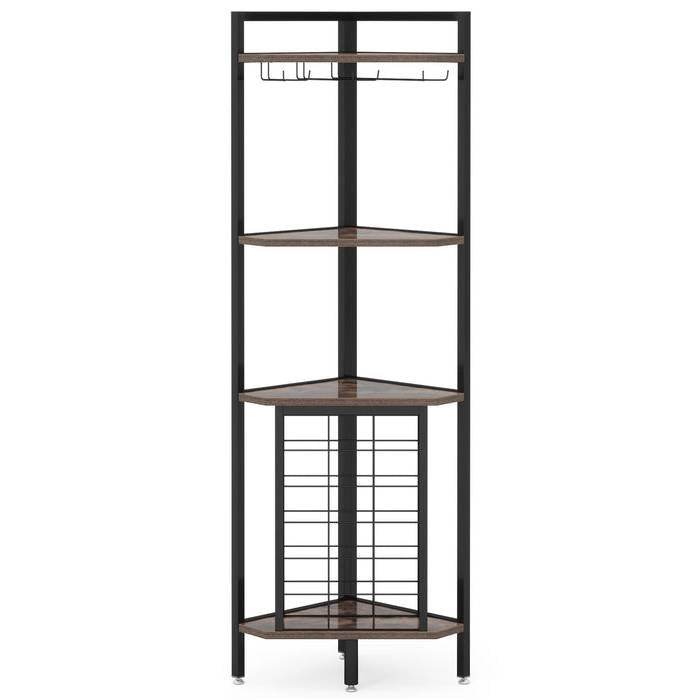 Industrial Corner Wine Rack Storage Shelving Unit with Glass Holders - Loft&Timber