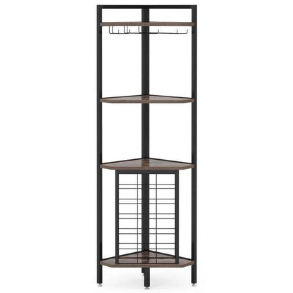 Industrial Corner Wine Rack Storage Shelving Unit with Glass Holders - Loft&Timber