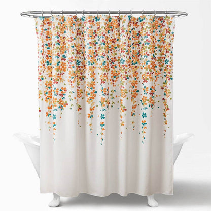 72-inch White Turquoise Blue Orange Floral Flowers Shower Curtain - Loft&Timber