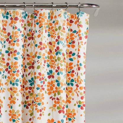 72-inch White Turquoise Blue Orange Floral Flowers Shower Curtain - Loft&Timber