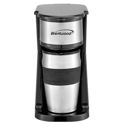 Brentwood Portable Single Serve Coffee Maker with 14oz Travel Mug in Black - Loft&Timber