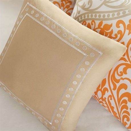 Twin size 4-Piece Orange White Damask Print Comforter Set - Loft&Timber